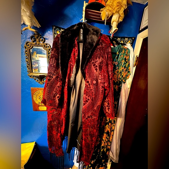 Dollskill Current Mood Vintage Romance Velvet Duster with Faux Fur Trim size xxl - Picture 2 of 4